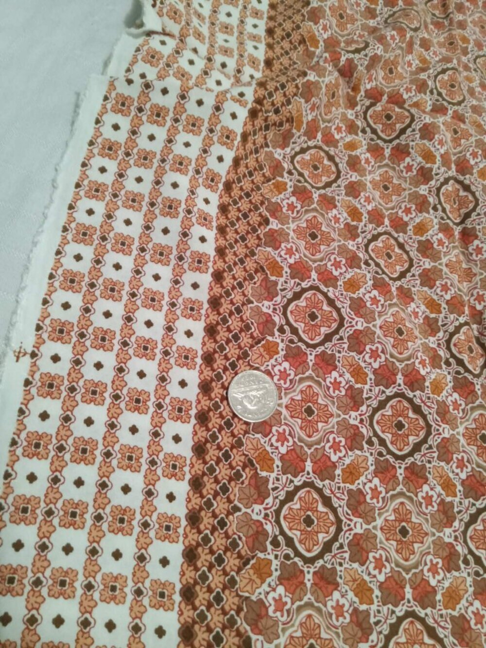 Brushed cotton orange and brown exotic/simple mandala patterns, pretty borders